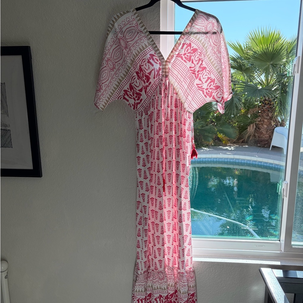 Red and White Printed Maxi Dress